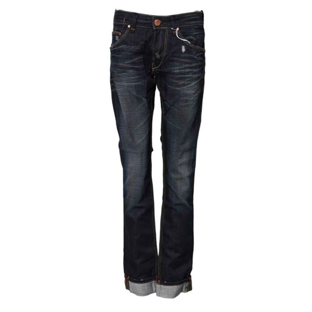 Acht Blue Washed Cotton Mid Waist Flared Denim Women's Jeans